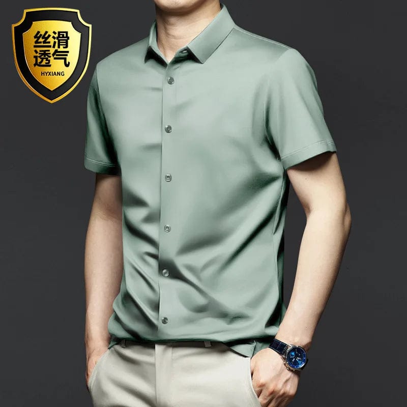 6XL formal men's short sleeve shirt Ice silk spring and summer long sleeve business casual free ironing high quality solid color - SHOWLU FASHION STORE