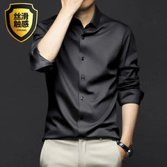 6XL formal men's short sleeve shirt Ice silk spring and summer long sleeve business casual free ironing high quality solid color - SHOWLU FASHION STORE