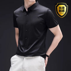 6XL formal men's short sleeve shirt Ice silk spring and summer long sleeve business casual free ironing high quality solid color - SHOWLU FASHION STORE