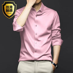 6XL formal men's short sleeve shirt Ice silk spring and summer long sleeve business casual free ironing high quality solid color - SHOWLU FASHION STORE