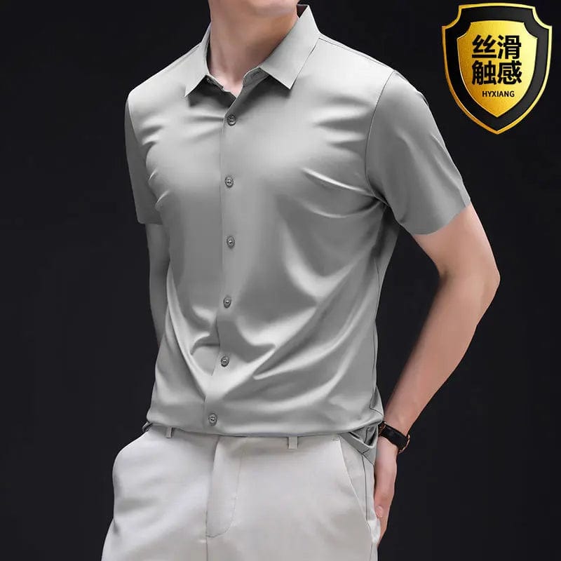 6XL formal men's short sleeve shirt Ice silk spring and summer long sleeve business casual free ironing high quality solid color - SHOWLU FASHION STORE