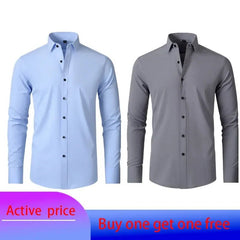 6xl New Spring and summer elastic force non - iron men's long - sleeved business casual shirt solid color mercerized vertical shirt - SHOWLU FASHION STORE