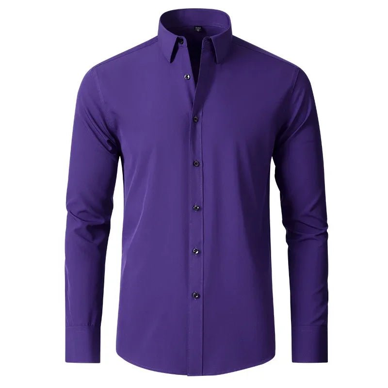 6xl New Spring and summer elastic force non - iron men's long - sleeved business casual shirt solid color mercerized vertical shirt - SHOWLU FASHION STORE