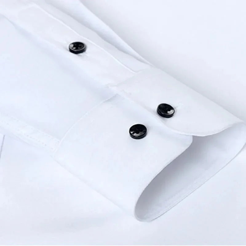 Showlu men's long-sleeved business casual shirt in solid color, non-iron, spring and summer, with vertical Mercerized fabric.