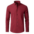 Showlu men's long-sleeved business casual shirt in solid color, non-iron, with a sleek, Mercerized finish and vertical design.