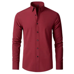 6xl New Spring and summer elastic force non - iron men's long - sleeved business casual shirt solid color mercerized vertical shirt - SHOWLU FASHION STORE