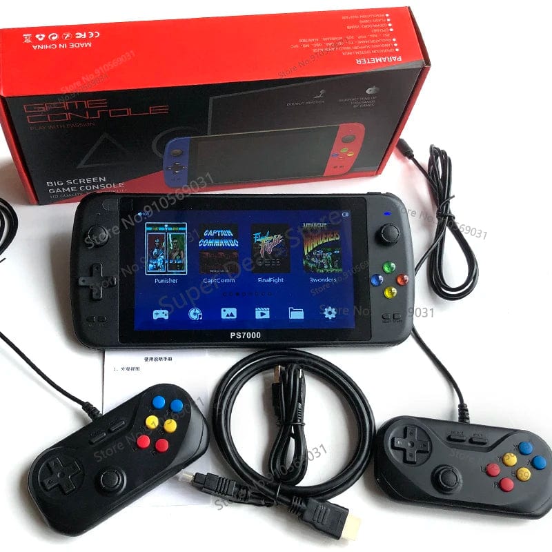 Showlu Fashion Store PS7000 7-inch handheld retro game console with 128-bit HD LCD screen for portable gaming.