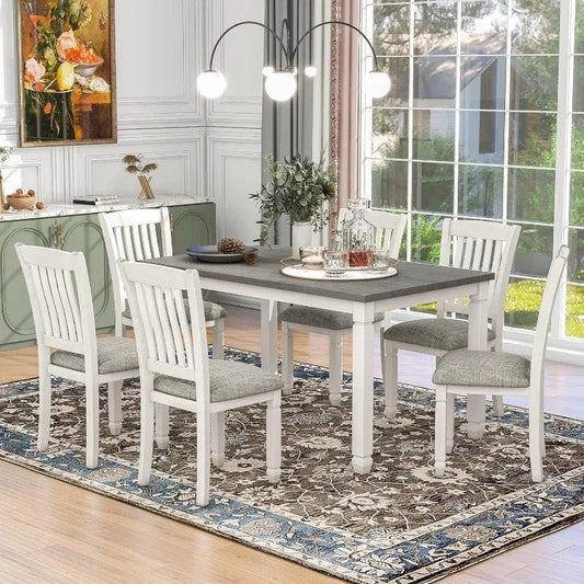 7 - Piece Kitchen Dining Table Set for 6, Wood Kitchen Table and 6 Upholstered Chairs with Backrest - SHOWLU FASHION STORE