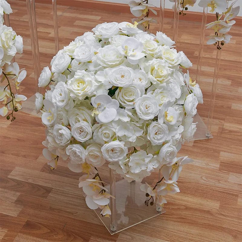 Showlu white rose and orchid wedding table centerpiece flower ball with hydrangeas for elegant party decor.