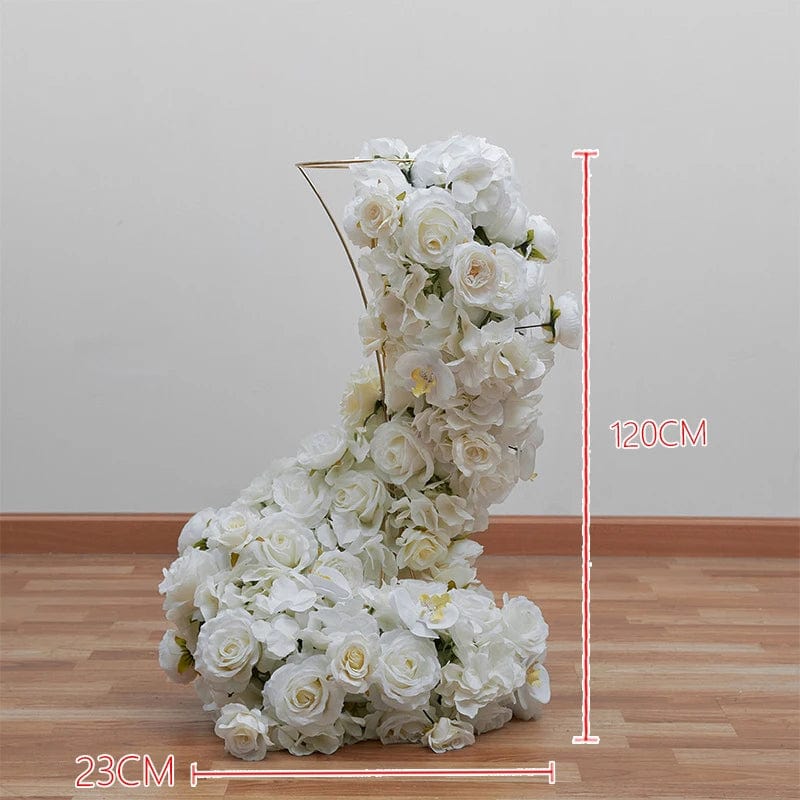 Showlu white rose and orchid wedding table centerpiece with hydrangea in a floral flower ball arrangement on a table display