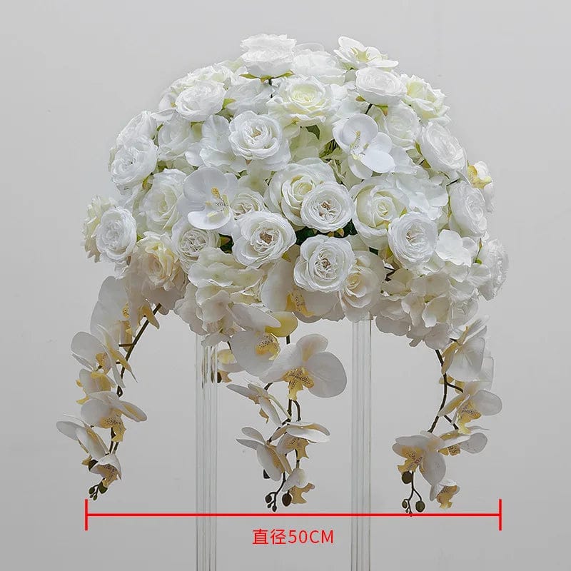 Showlu white rose and orchid wedding table centerpiece flower ball with hydrangeas, ideal for party or event decor.