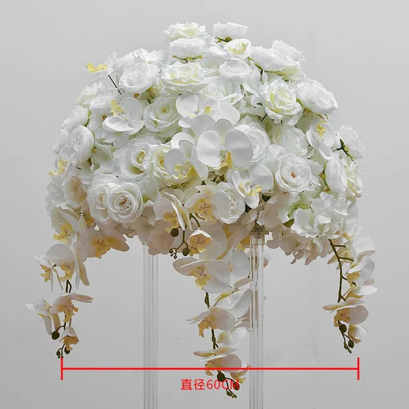 White rose and orchid wedding table centerpiece flower ball with hydrangeas, decorative for party and event displays