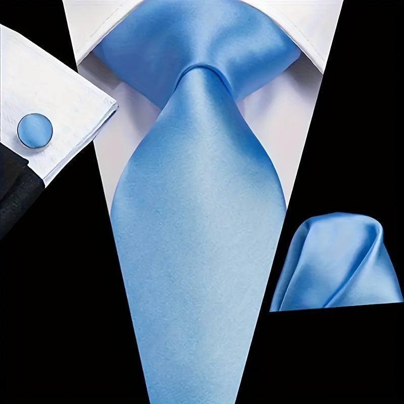 Set of three solid color men's ties in black, red, and blue from SHOWLU FASHION STORE, displayed flat on a white background.