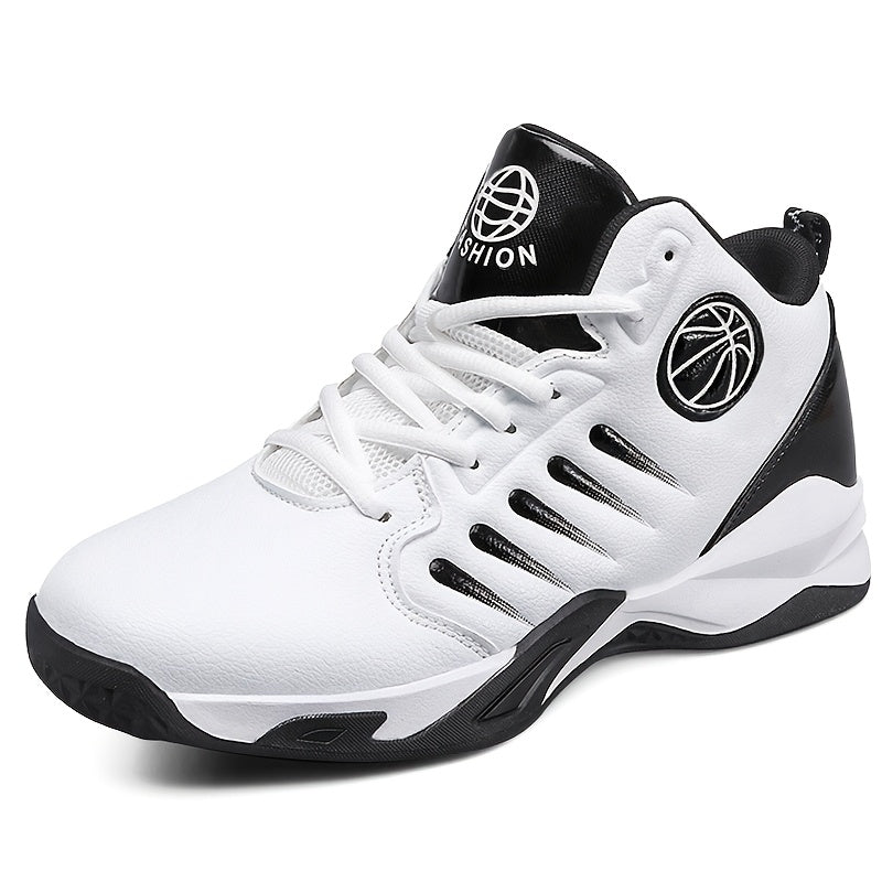 SHOWLU Men's high-top basketball shoes made of breathable PU leather with padded collar and sturdy sole.
