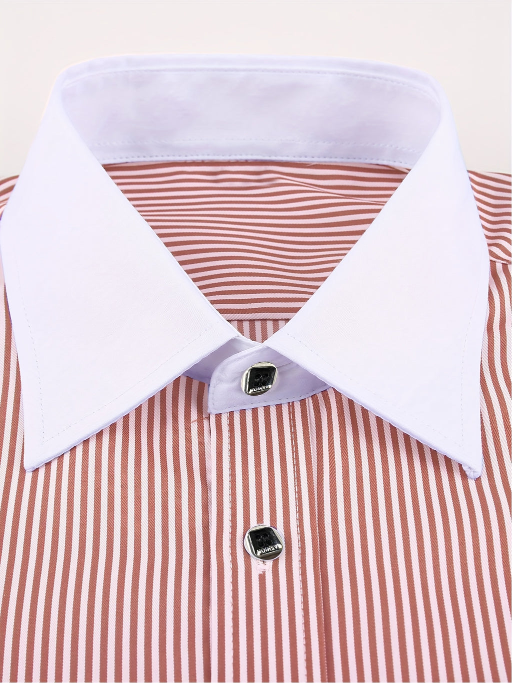 Showlu men's slim fit striped formal shirt with French cuffs, made of polyester, stylish men's dress shirt.