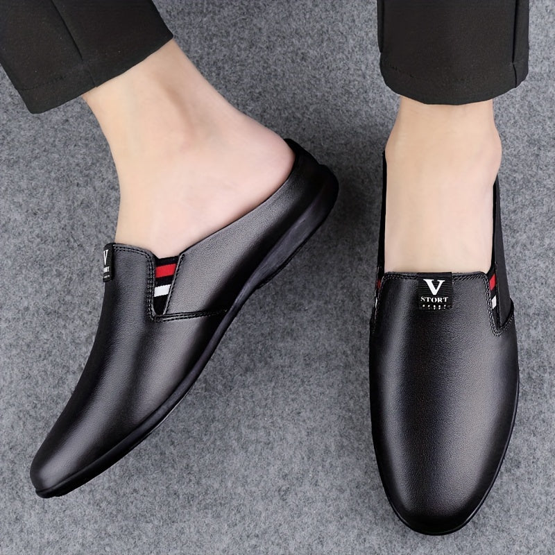 SHOWLU Men's split leather mules, breathable slip-on summer shoes, stylish and comfortable footwear for warm weather.