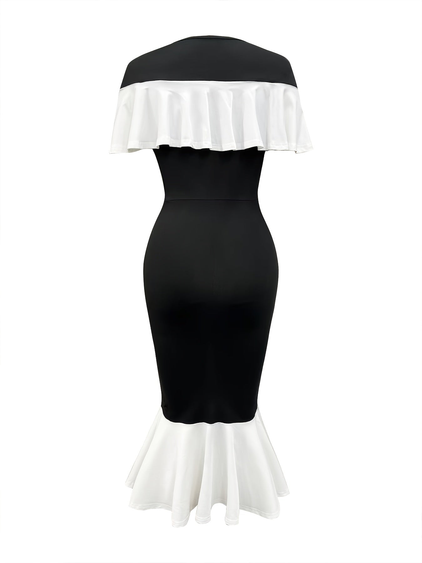 SHOWLU FASHION women's bodycon fishtail dress with elegant ruched waist, form-fitting design, and sleek black fabric.