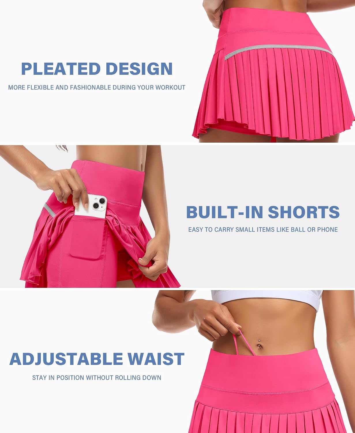 Showlu Smart General JoyGirl women's pleated tennis skirt with built-in shorts, featuring a classic design and breathable fabric.