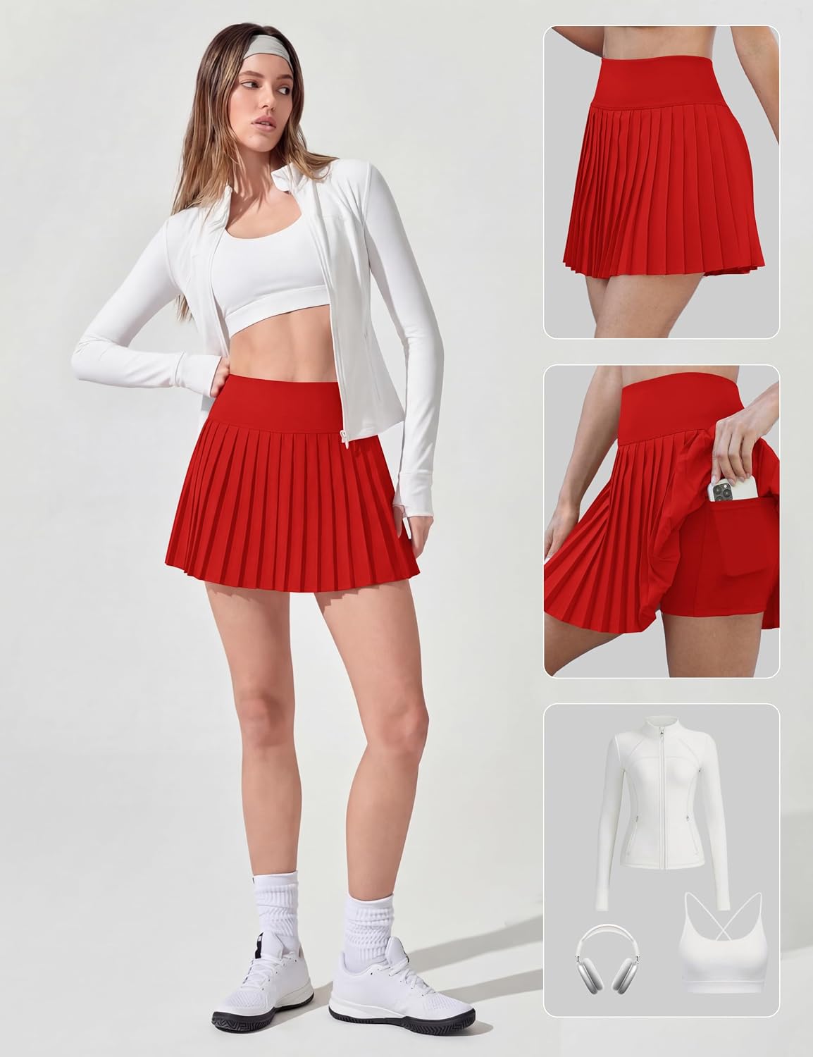Showlu Smart General Alaroo women's pleated tennis skirt with pockets, lightweight athletic skirt for tennis and casual wear