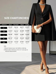 TIMELOVEE 2025 Women's Elegant V-Neck Cape Sleeve Mini Dress with Tied Waist - A-Line Office & Urban Formal Dress, Machine Washable Polyester, Spring Summer Fall Lightweight Business Casual Wear, Sophisticated Tailoring