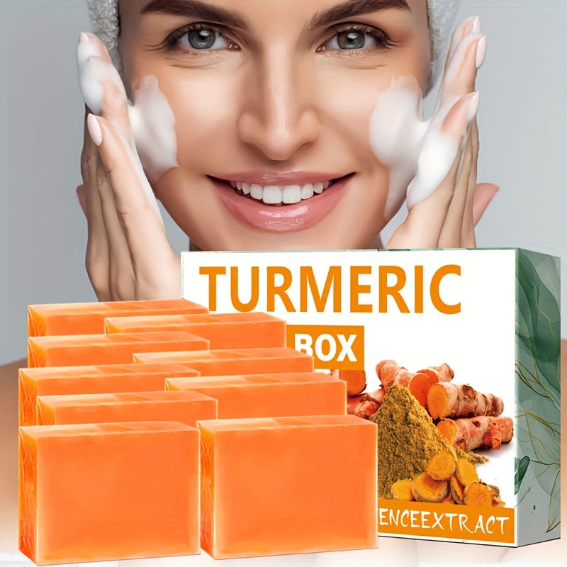 Set of nine ROZINO Turmeric Soap bars by SHOWLU FASHION STORE, moisturizing glycerin body soap in 100g packages.