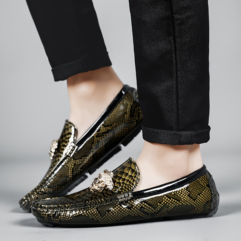 SHOWLU men's PU leather loafers with slip-on style, low top design, and rubber sole, displayed on a clean background.