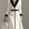 Elegant color-block midi dress for women with long sleeves and lapel by SHOWLU FASHION STORE, perfect for stylish occasions.