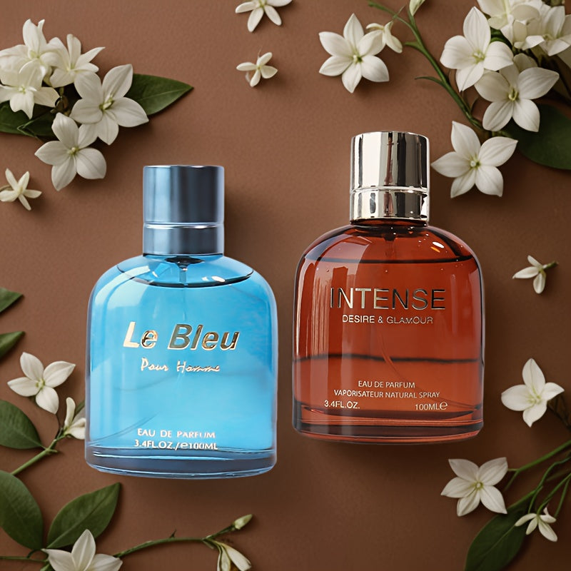 SHOWLU Men's Perfume 2-Pack with aromatic wood, lavender, and tobacco scent bottles, 200ml each, stylish and masculine.