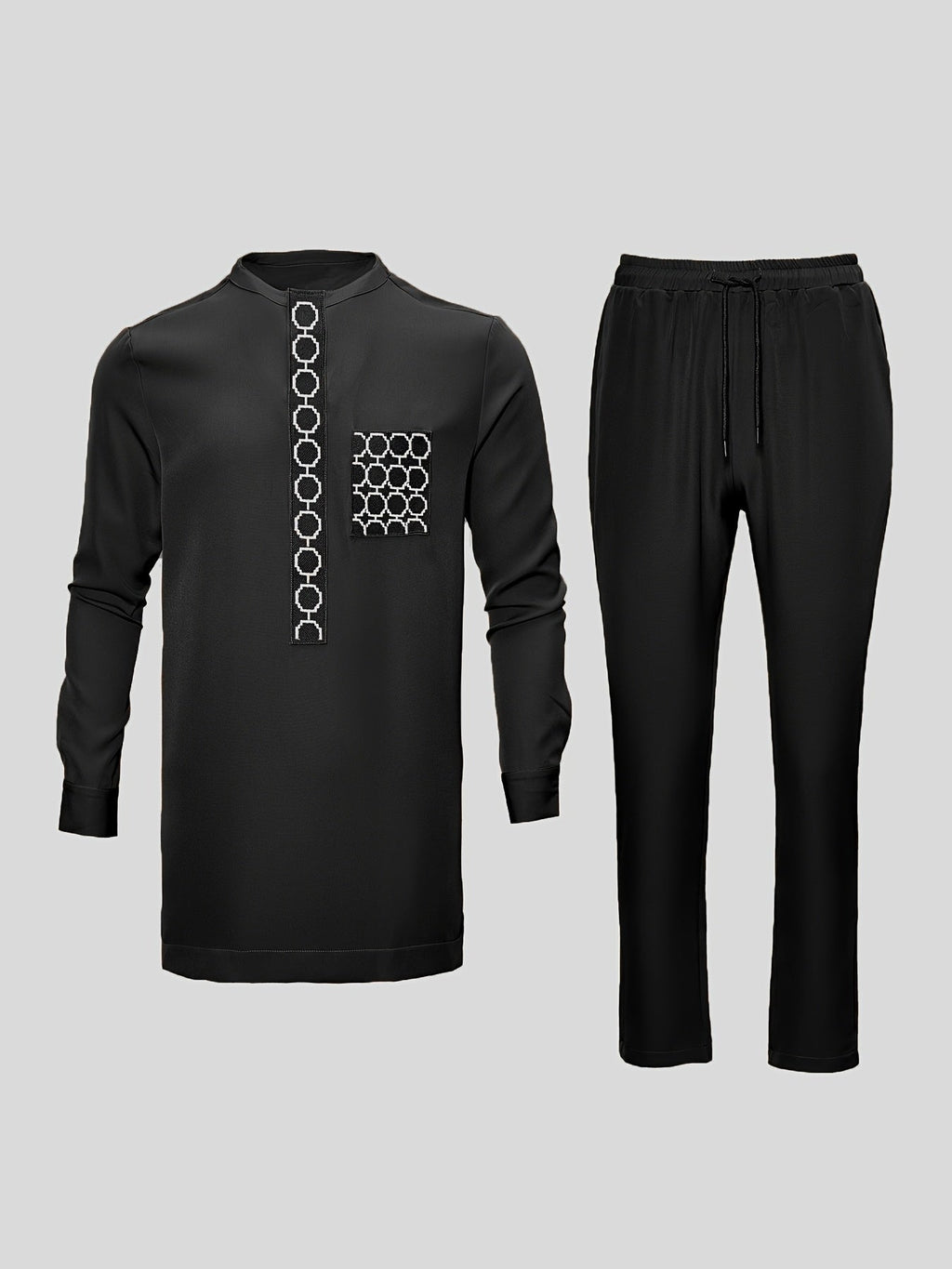 SHOWLU men's African Dashiki set with embroidered long sleeve top and matching pants, featuring vibrant traditional African patterns.