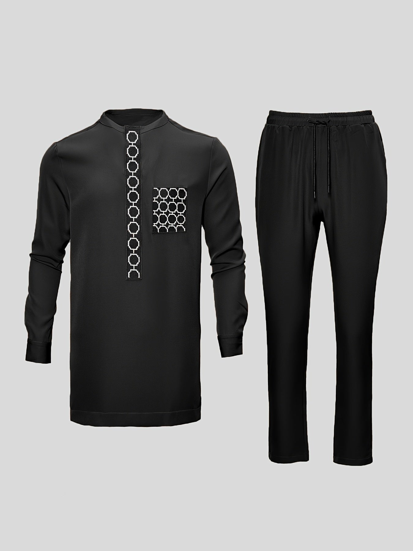 SHOWLU men's African Dashiki set with embroidered long sleeve top and matching pants, featuring vibrant traditional African patterns.