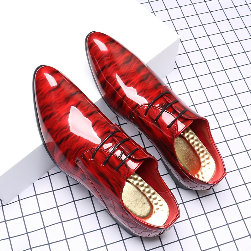 SHOWLU FASHION men's blue ripple glossy pointed toe business dress shoes, stylish formal footwear with sleek finish
