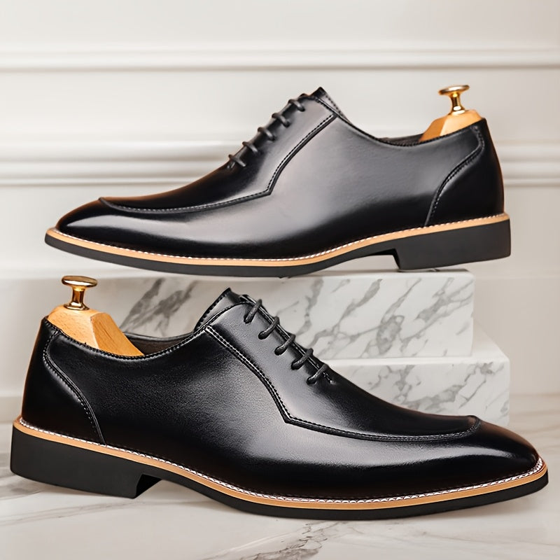 SHOWLU Men's black Oxford shoes made of genuine leather, formal dress shoes with sleek design and polished finish.