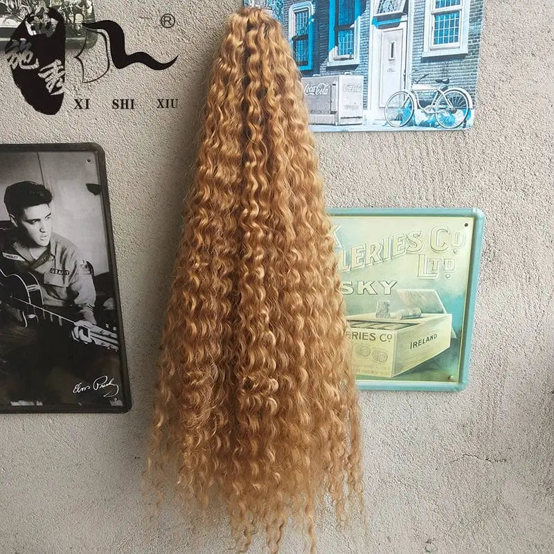 Xi Shixiu African Goddess dreadlock crochet wig with deep wave hair, 75cm length, natural curved style, in vibrant color.