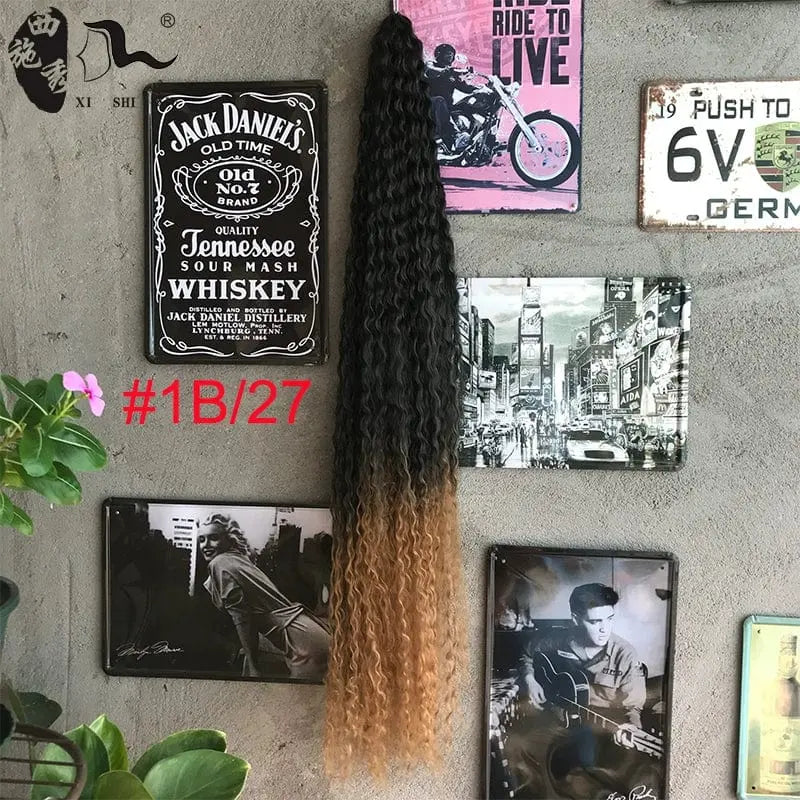 African Goddess Dreadlocks crochet wig with deep wave hair, 75cm length, showing curly, curved dreadlock style in natural color.