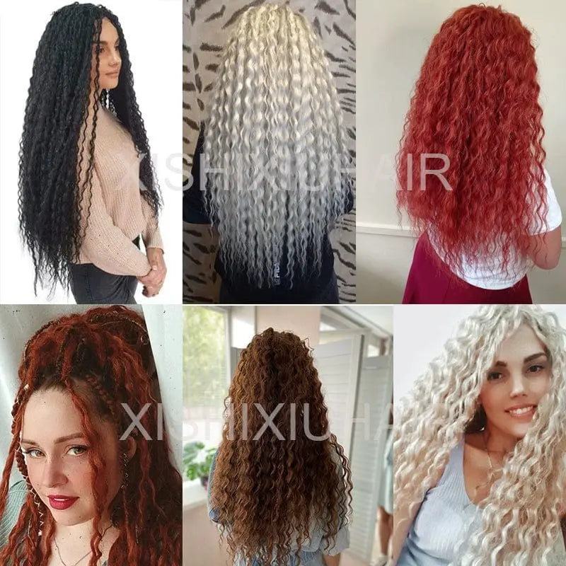 Xi Shixiu 75cm African Goddess dreadlocks crochet wig with deep wave hair, showcasing curly, textured dreadlock style in the image.