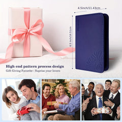 A blue textured manicure kit case with a floral design shown next to a gift box.