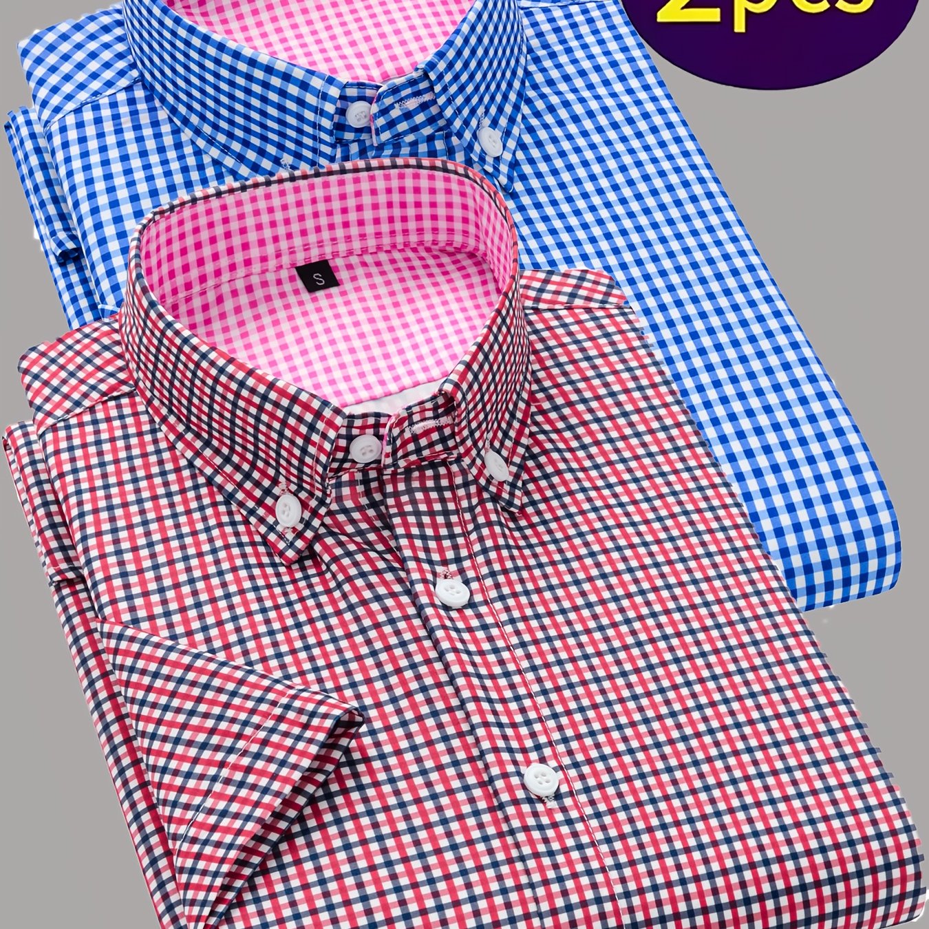 Showlu men's 2-piece summer casual short-sleeve button-up shirt set with matching tops and bottoms, lightweight and comfortable.