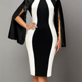SHOWLU Color Block Bodycon Dress with black and white split cuff knit, form-fitting design, stylish and contemporary fashion piece.