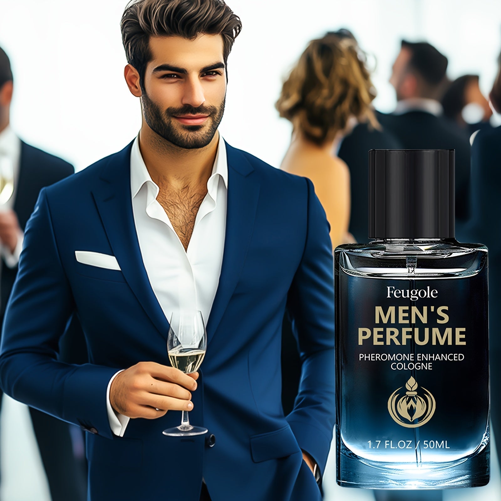 SHOWLU FASHION Pheromone Cologne for Men with a long-lasting floral scent, featuring a sleek bottle and elegant design.