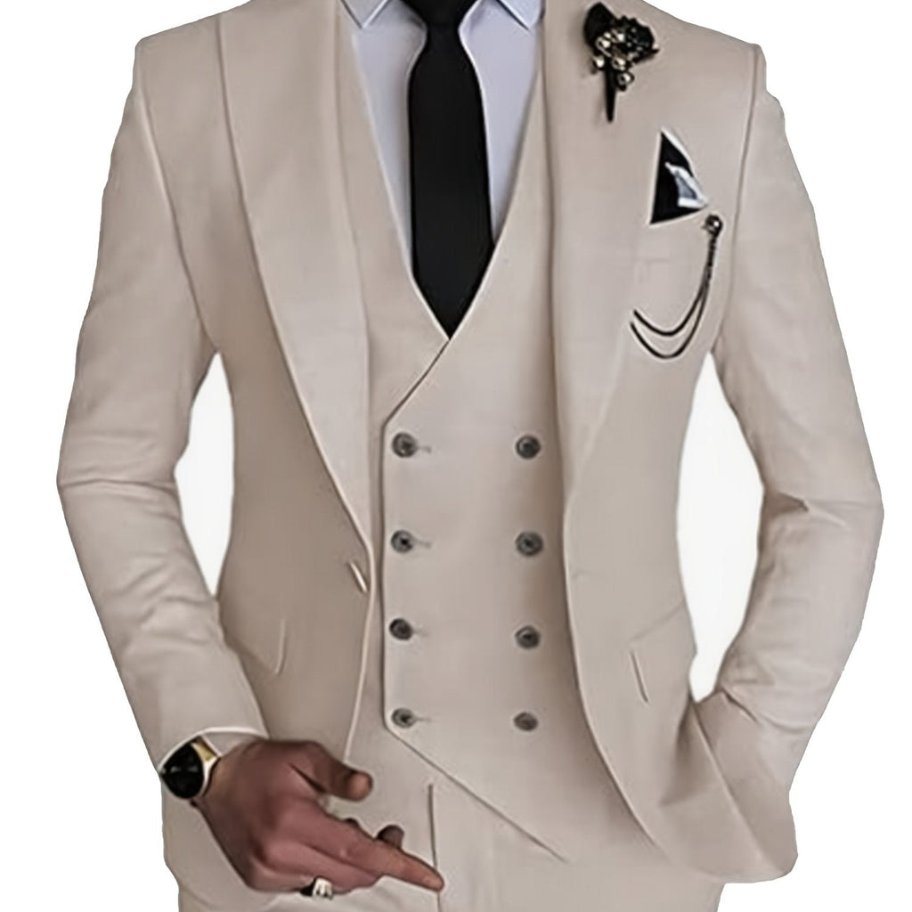 Men's slim fit black suit with matching tie, three-piece business tuxedo from AMYOX by SHOWLU FASHION STORE, styled for formal occasions.