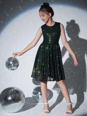 Mebius Girls Sequin Dress Sleeveless Sparkling Special Occasion Kids Party Sequence Sparkling Dress Birthday 8-14 Years Old