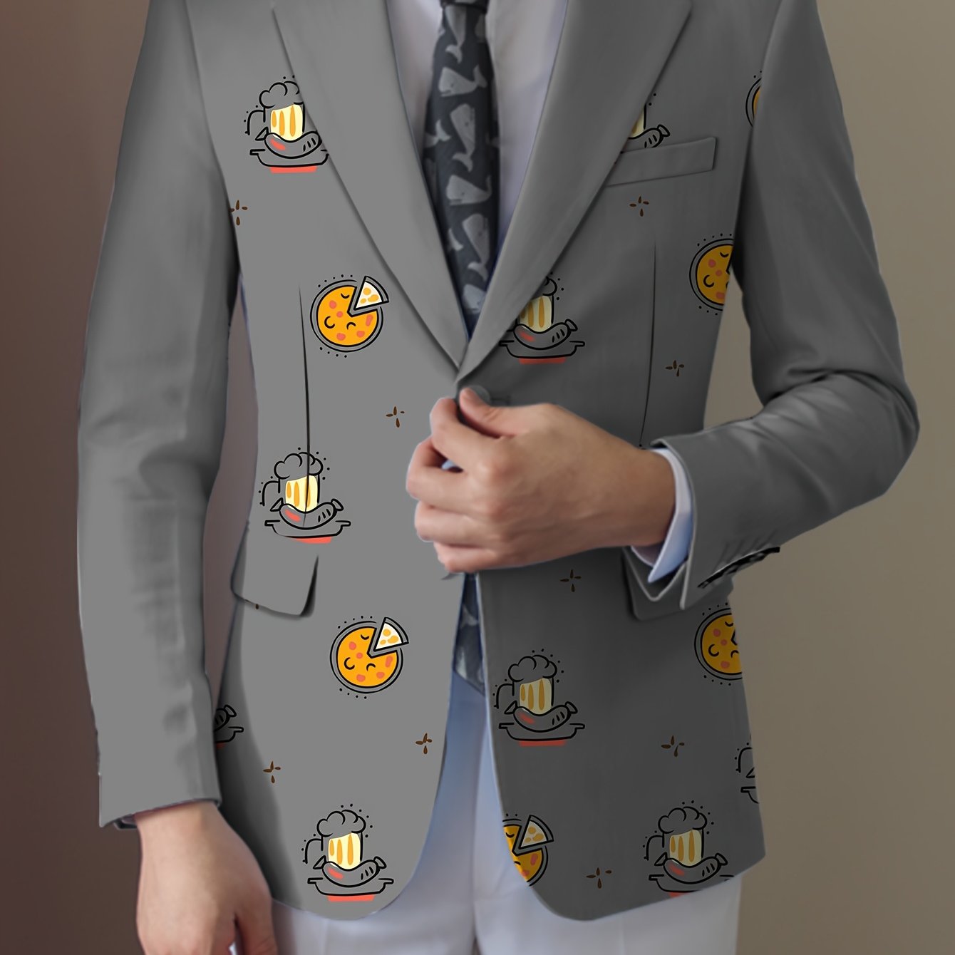 SHOWLU men's casual blazer with food cartoon print, regular fit lapel suit jacket, stylish and comfortable for everyday wear