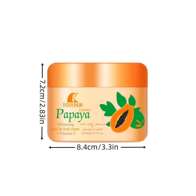 ROUSHUN Papaya Face and Body Cream with Vitamin E, moisturizing 10.14oz jar for smooth, hydrated skin.