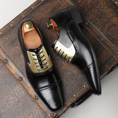 [Golden Stitching, Business Casual Shoes] Black Pointed Toe Business Casual Dress Shoes - Faux Upper, Rubber Sole, Lace-Up Closure - Sizes 39-48, for Office, Parties, Daily Wear