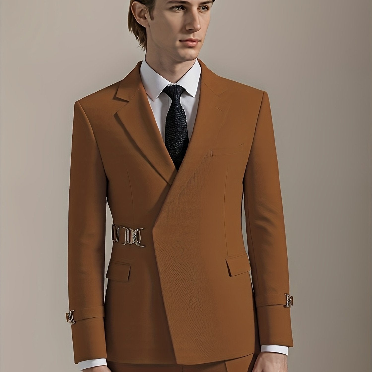 SHOWLU Men's slim fit solid color tuxedo suit with jacket and trousers, ideal for weddings and formal occasions.