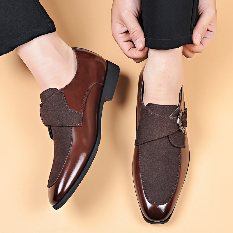 Black pointed toe dress shoes for men by Showlu Fashion Store, made of faux leather, ideal for formal business attire.