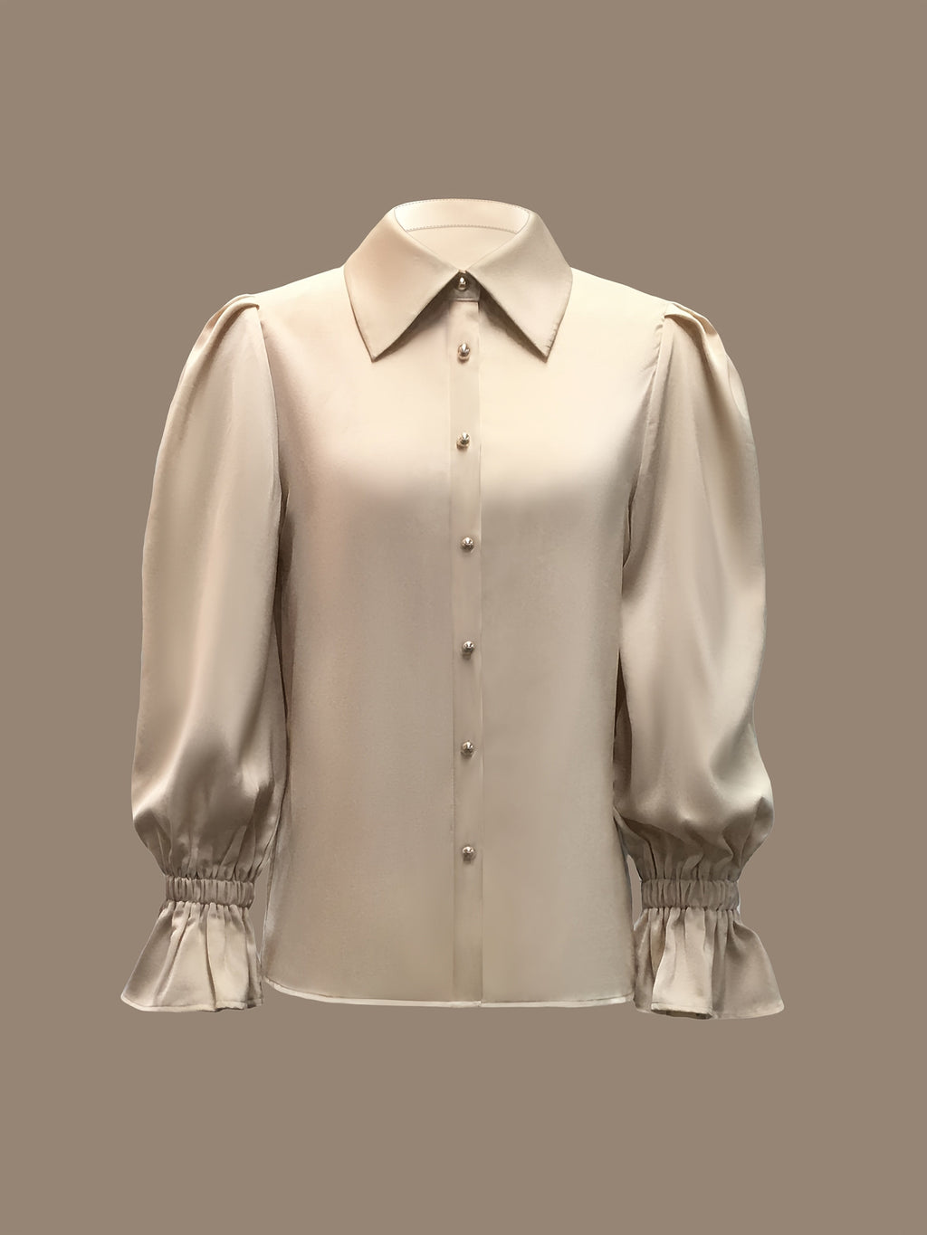 SHOWLU Women's ruffled collar casual shirt in solid polyester, featuring a stylish collar and relaxed fit.