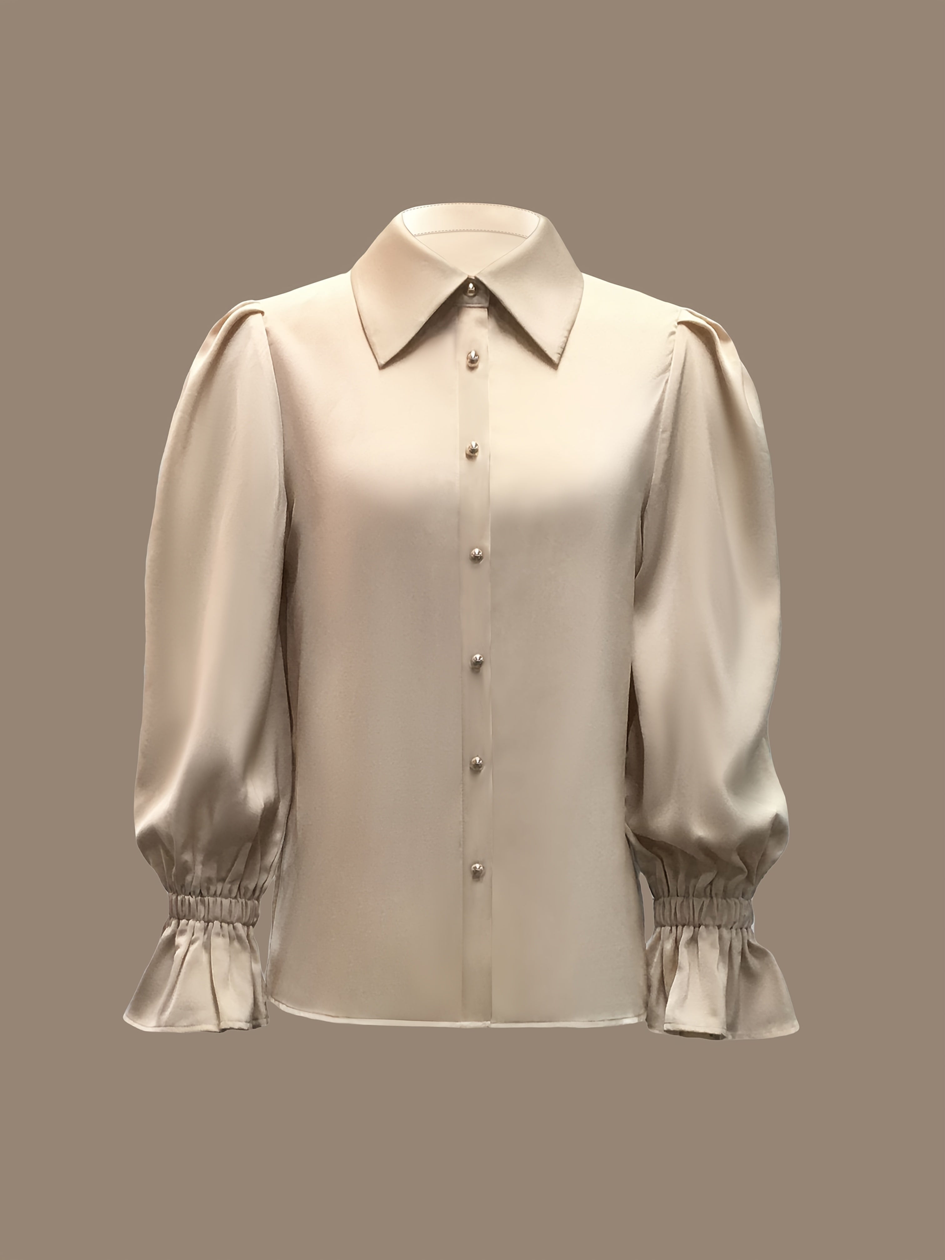 SHOWLU Women's ruffled collar casual shirt in solid polyester, featuring a stylish collar and relaxed fit.