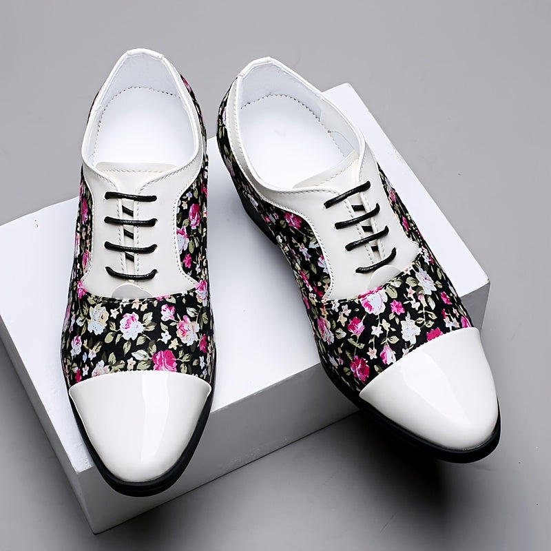 Men's floral lace-up loafers by SHOWLU FASHION STORE with classic pointed toe dress shoes, featuring stylish floral pattern and sleek design.