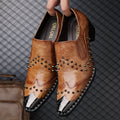 Men's pointed toe slip-on business casual shoes by Showlu Fashion, punk style PU material, sleek and stylish for professional attire